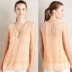 Anthropologie Floreat Calla Ruffle Tiered Tank Peach Size 4